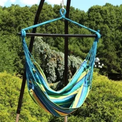 Sunnydaze Decor 11 Sunnydaze Decor Sunnydaze Hanging Rope Hammock Chair Swing With Collapsible Bar For Backyard And Patio - 265 Lb Weight Capacity - Ocean Breeze