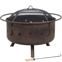 Sunnydaze Decor Sunnydaze Outdoor Camping Or Backyard Round Cosmic Stars And Moons Fire Pit With Cooking Grill Grate, Spark Screen, And Log Poker - 30" -Sunnydaze Decor GUEST eda5831a 7c11 48c7 b403 d84f3b8992dd