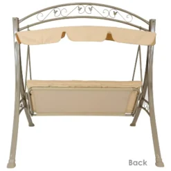 Sunnydaze Decor Sunnydaze Outdoor 3-Person Steel Patio Swing With Adjustable Canopy And Tufted Cushions, Beige -Sunnydaze Decor GUEST ef0ddd93 0195 4ce1 a236 0bd9b7ff7ff9