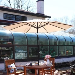 Sunnydaze Decor 31 Sunnydaze Decor Sunnydaze Outdoor Aluminum Patio Table Umbrella With Polyester Canopy And Push Button Tilt And Crank - 9'