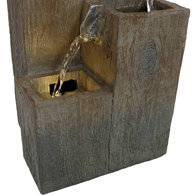 Sunnydaze Decor Sunnydaze Indoor Home Office Polyresin Faux Wooden Tiered Columns Tabletop Fountain With LED Lights - 13" 6 Sunnydaze Decor Sunnydaze Indoor Home Office Polyresin Faux Wooden Tiered Columns Tabletop Fountain With LED Lights - 13" - Image 4