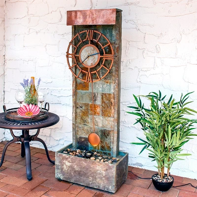 Sunnydaze Decor Sunnydaze 49"H Electric Natural Slate Indoor/Outdoor Water Fountain With Clock And LED Light 3 Sunnydaze Decor Sunnydaze 49"H Electric Natural Slate Indoor/Outdoor Water Fountain With Clock And LED Light