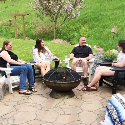 Sunnydaze Decor Sunnydaze Outdoor Camping Or Backyard Large Fire Pit Bowl With Spark Screen, Log Poker, And Metal Wood Grate - 30" - Bronze 10 Sunnydaze Decor Sunnydaze Outdoor Camping Or Backyard Large Fire Pit Bowl With Spark Screen, Log Poker, And Metal Wood Grate - 30" - Bronze - Image 8