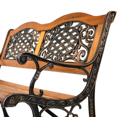 Sunnydaze Decor Sunnydaze 2-Person Ivy Crossweave Design Cast Iron And Wood Frame Outdoor Garden Bench 4 Sunnydaze Decor Sunnydaze 2-Person Ivy Crossweave Design Cast Iron And Wood Frame Outdoor Garden Bench - Image 2