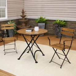 Sunnydaze Decor Sunnydaze Indoor/Outdoor Basic Chestnut Wood Bistro Table And Chairs Set - Dark Brown - 3pc