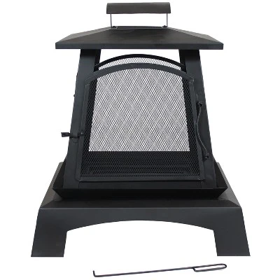 Sunnydaze Decor Sunnydaze Outdoor Camping Or Backyard Steel Pagoda Style Fire Pit With Log Poker And Wood Grate - 32" - Black 8 Sunnydaze Decor Sunnydaze Outdoor Camping Or Backyard Steel Pagoda Style Fire Pit With Log Poker And Wood Grate - 32" - Black - Image 6