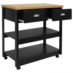 Sunnydaze Decor Sunnydaze MDF Indoor Farmhouse Style Kitchen Island Cart With Drawers And Shelves - 34.25" H - Black -Sunnydaze Decor GUEST fca87cb9 0309 4969 aafe 5aa00ae0b848