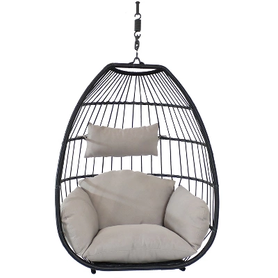 Sunnydaze Decor Sunnydaze Outdoor Resin Wicker Patio Oliver Lounge Hanging Basket Egg Chair Swing With Cushions And Headrest - Gray - 2pc 9 Sunnydaze Decor Sunnydaze Outdoor Resin Wicker Patio Oliver Lounge Hanging Basket Egg Chair Swing With Cushions And Headrest - Gray - 2pc - Image 7