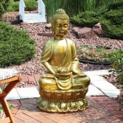Sunnydaze Decor Sunnydaze 36"H Electric Fiberglass Relaxed Buddha Outdoor Water Fountain With LED Light
