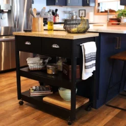 Sunnydaze Decor Sunnydaze MDF Indoor Farmhouse Style Kitchen Island Cart With Drawers And Shelves - 34.25" H - Black -Sunnydaze Decor GUEST ff8f0a3b 566a 4b55 b0be 8d5b76f894af